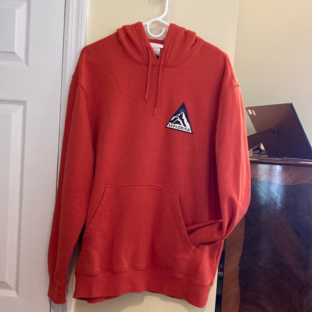 H&M orange hoodie with logo Explorica sz XL nice cotton great condition